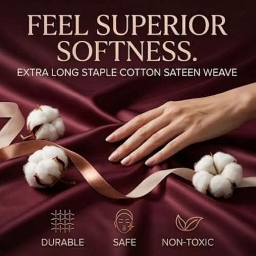 Image of Egyptian Cotton Feel King Size Flat Bedsheet with 2 Pillow Covers | 800 TC Soft & Breathable | Burgundy Solid Pattern for Bedrooms and Hotels Use (Size: 102 x 108 Inch)