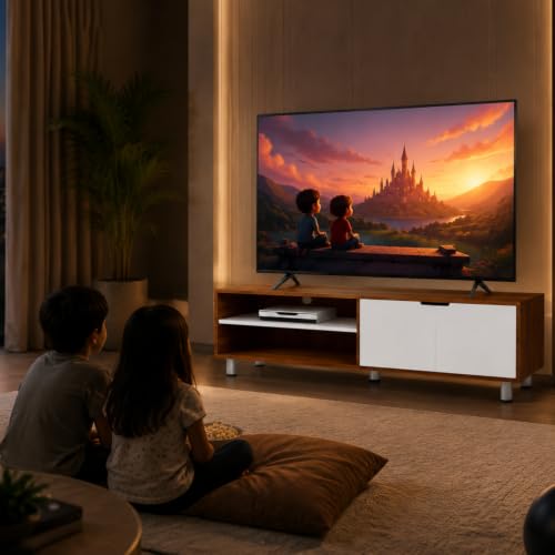 Image of GRATUS Duston Engineered Wood Wall Mount TV Stand | Modern Entertainment Unit with Set Top Box Shelf | Dual Tone Walnut & White | Easy DIY Setup