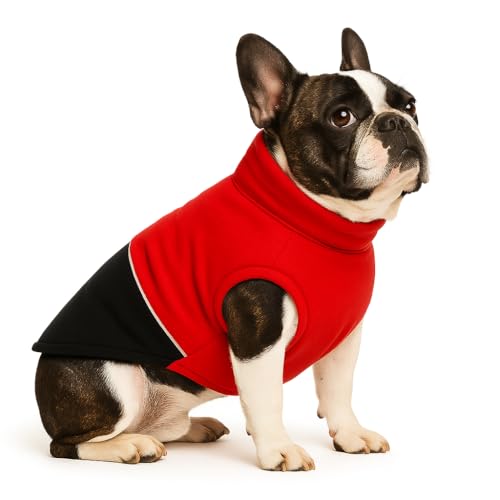 Image of The Pets Company Dog Winter Coat Jacket, Cloth, Windproof, Reversible, Light Weight, Washable, Ultra Warm Thick Fleece Lined Dog Vest For Cold Weather Protection, (Red Black, Small - Medium - 16 Inch)