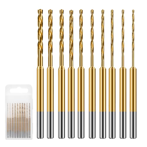 10Pcs Mini Twist Drill Bit Set, 0.6mm-2.2mm Micro Engraving Drill Bits 2.35mm Titanium-plated Fixed Handle Tiny Drill Bit for Wood Jewelry Resin Amber Beeswax Walnut Olive Leather Circuit Board DIY