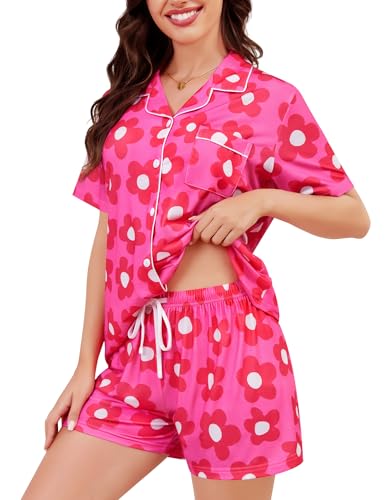 Image of SWOMOG Womens Button Down Pajamas Set Short Sleeve Sleepwear Bride Soft Pj Lounge Sets XS-3XL