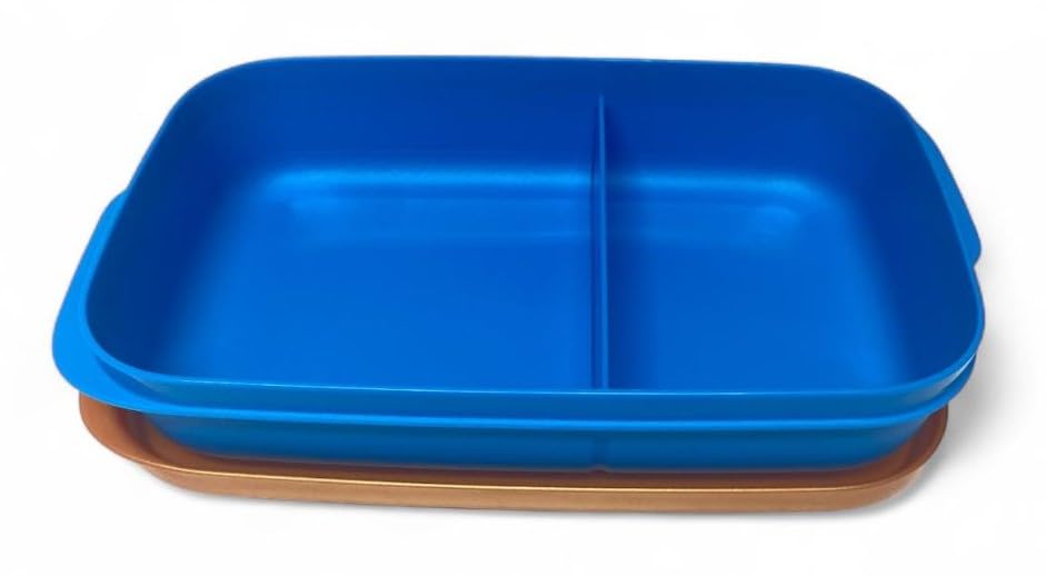 Tupperware Fiambrera To Go Clevere Pause de 590 ml con divisor Eco+ para la escuela, fiambrera con compartimento de 590 ml, color azul y dorado