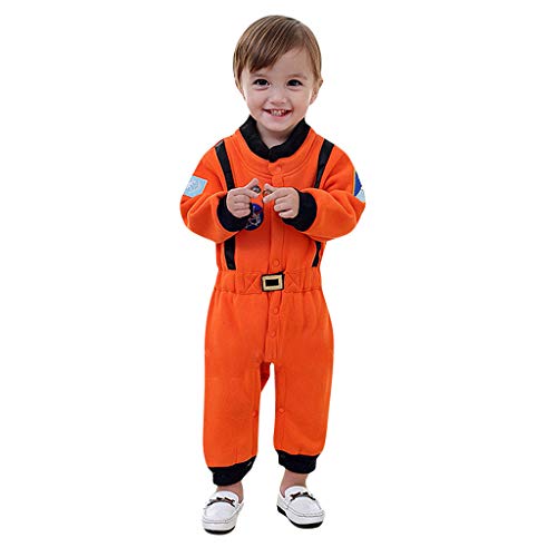 general3 Kids Astronaut Cosplay Spaceman Jumpsuit Flight Costume Dress Up Halloween Costumes Role Play for Boys Girls (Orange,Baby, 12-18 Months)