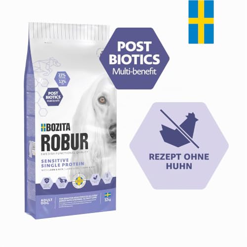 Bozita ROBUR Adult Sensitive Single Protein Lamm 3kg Hundefutter Trockenfutter mit hoher Akzeptanz, Postbiotika und nur Lamm als tierische Proteinquelle - OHNE Huhn