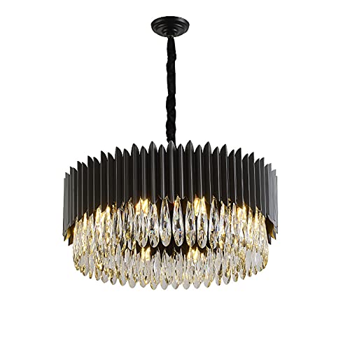 Lustre en cristal moderne noir 8 branches grand luminaire plafonnier salle à manger