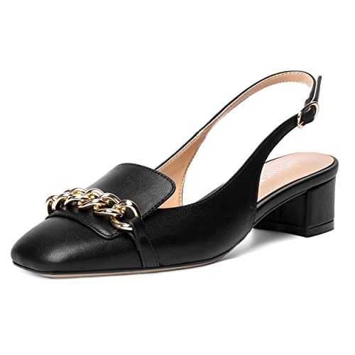 MOVINSTEPS Womens Square Toe Matte Buckle Wedding Metal Solid Dress Adjustable Strap Block Low Heel Pumps Shoes 1.5 Inch