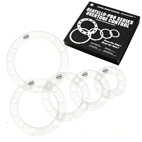 Beatello 5 Pack Drum Dampening Ring Set, Low-End Control Universal 8-16" Tom/Snare Overtone Control Rings, Reduce Ringing & Enhance Warmth, 7 Colors (Transparent)