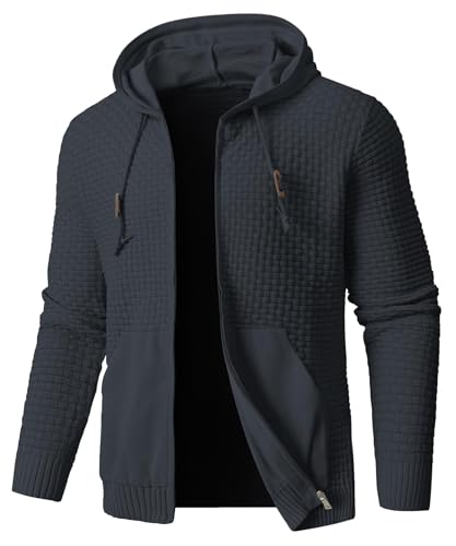 Zaitun Men's Full Zip Up Hooded Cardigan Sweater with Pockets Gunmetal Grey