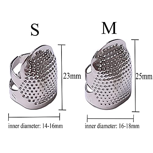 J.CARP 4Pcs Sewing Thimble, Metal Silvery Sewing Thimble Finger Protector, Adjustable Finger Shield Ring Fingertip Thimble Sewing Quilting Craft, Accessories DIY Sewing Tools (2 Sizes, S/M)