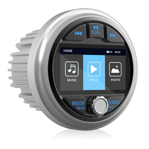 Image of Bluetooth Marine Gauge Stereo System: Waterproof Boat Radio Receiver | 2.8 Inch LCD Display Digital Multimedia MP5 Player AM FM USB AUX Subwoofer 200 Watts Output