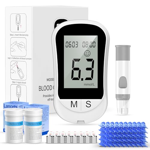 Rewing Blood Sugar Monitor Blood Sugar Test Kit with 100 Test Strips & 100 Lancets, No Coding Diabetes Testing Kit 250 Memory 5 Seconds Accurate for Diabetics Home Self-Testing-in mmol/L