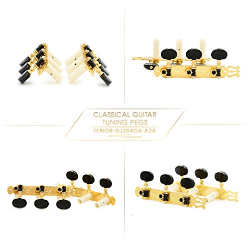 DJ204GK-A2B TENOR Classical Guitar Tuners, Tuning Key Pegs/Machine Heads for Classical or Flamenco Guitar in Gold Plated Finishing with Ebony colored Buttons. - Thumbnail 4