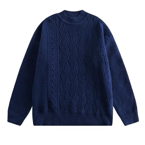 Men's Casual Breathable Sweaters Loose Lightweight Round Neck Pullover Sweaters Solid Trend Winter Warming Sweater