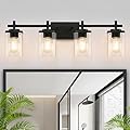 Spiglamm 4-Lights Matte Black Bathroom Light Fixture, Modern Black Vanity Lights Over Mirror with Clear Glass Shade, Bathroom Wall Mounted Lamp for Mirror Living Room Hallway Cabinet
