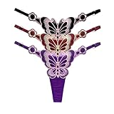 SLITHICE 3-Pack Embroidered Women's Thong Underwear Adjustable Waist G-String Panties for Women (US, Alpha, X-Large, XX-Large, Regular, Regular, Butterfly)