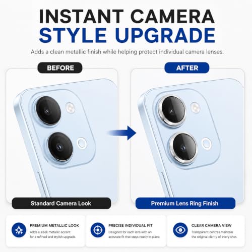 Image of ArmourPro Camera Lens Protector for Vivo T5 Lite (6.74 Inches) Tough HD Individual Aluminum Alloy Rings 9H Camera Cover, Scratch-Resistant,Camera Lens Protection| Silver, 1 Pack