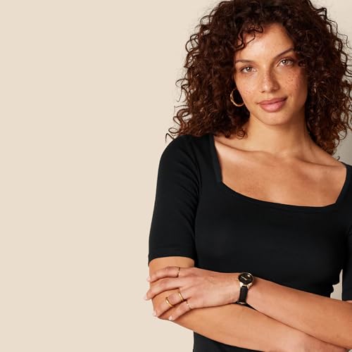 Amazon Essentials Camiseta Entallada con Media Manga y Cuello Cuadrado Mujer, Negro, L