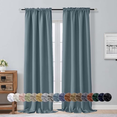 Image of Aiyufeng Stone Blue Blackout Curtains for Bedroom 96 Inches Long 2 Panels, Thermal Insulated, Energy Saving Living Room Window Treatment Curtains Blackout Drapes, W40 x L96 Inch, Stone Blue