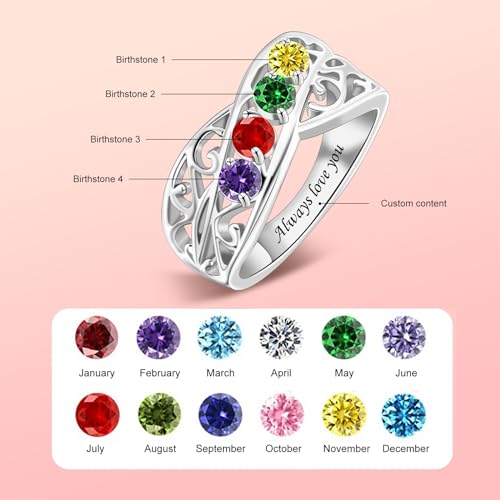 LucySky Custom Gift for Mom's Ring, Personalized Mothers Rings with 1-6 Simulated Birthstones, Engraved Family Ring Gift for Mom Grandma Mother's Day Anniversary Christmas4