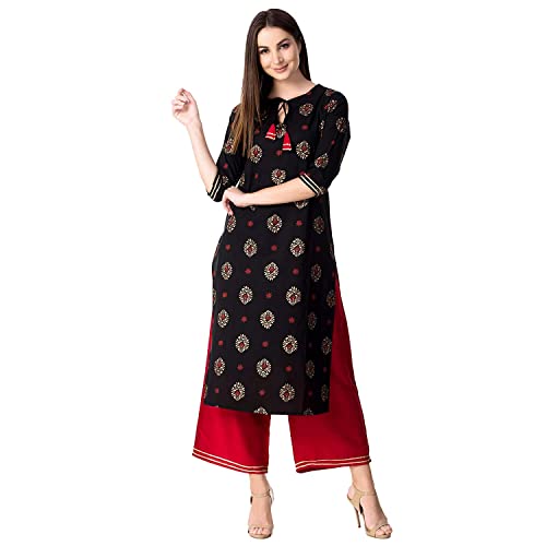 Image of Women's Rayon Straight Kurta Pant with Dupatta Set (Black)