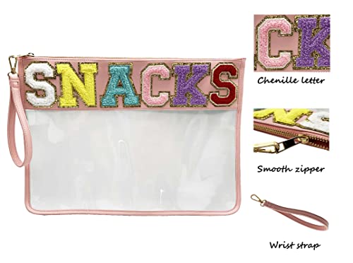 Image of HAIBOLAN Monogram Clear Stadium Purse Bag Chenille Letter Travel Patch Pouch Snack Makeup Wristlet