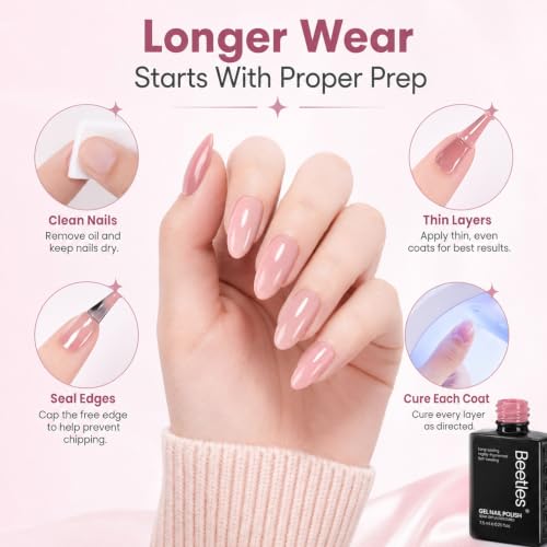 Image of Beetles Nude Pink Gel Polish Set 6 Colors Fall Gel Nail Polish Set | Nude Light Baby Pink Colors, DIY Salon Home Manicure Long Lasting Soak Off UV LED Nail Lamp Cozy Palette