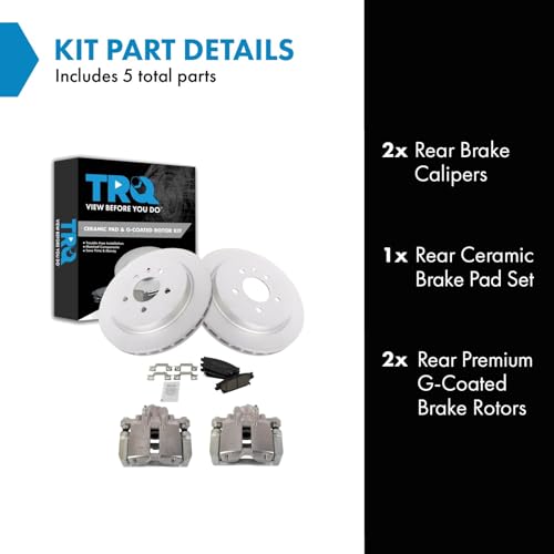 Image of TRQ Rear Brake Pad and Rotor Set Ceramic G Coated Rotors Calipers