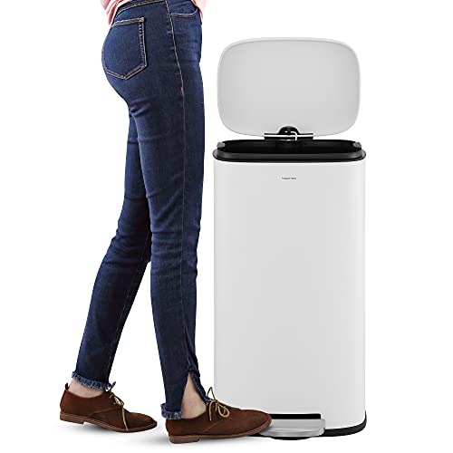 Image of happimess Curtis 8 Gal Step Trash Can Soft Close 25 inch, Cotton White