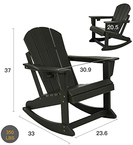 Naocca Adirondack Outdoor Patio Rocker Rocking Chair, Large, Black #TOP3