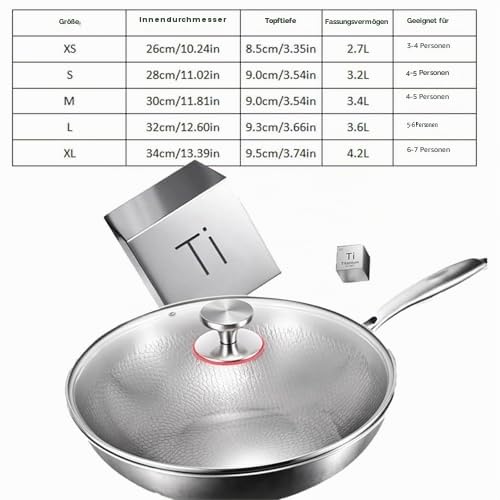 Bratpfanne aus 100 % reinem Titan, antihaftbeschichtet, 26 cm, gehämmertes Nutri-Kochgeschirr, spülmaschinenfest, ideal für alle Herde & Öfen, inklusive Deckel für vielseitiges Kochen