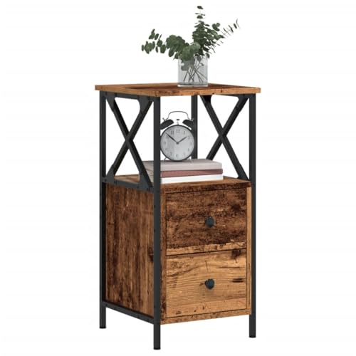 KTHLBRH Mesitas de Noche 2 ud Madera ingeniería Envejecida Mesita de Noche con Almacenaje, Estructura Robusta y Patas Ajustables para Dormitorio 34x35,5x70cm