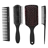 4-in-1 Haarbürsten-Set, Entwirrungspalette, breite Zähne, für alle Haartypen, Männer und Frauen, ABS, Silikon, Kohlefaser