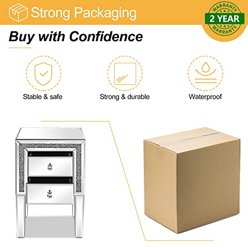 Image of VINGLI Mirror Nightstand with Drawer, Silver Mirrored Glass End Table, Crushed Diamond Glitter for Small Spaces /Bedroom /Living Room