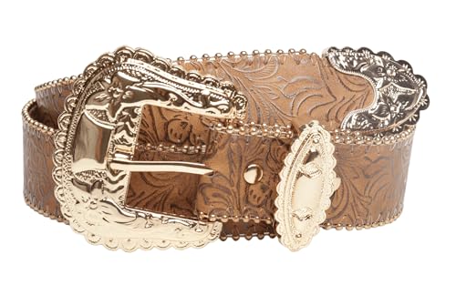 Women Western Gold Buckle Cowgirl Belt Flower Pattern Leather Waist Belt for Jeans Pants4
