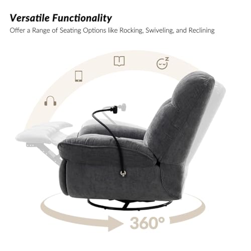 Image of Recliner Sofa 1 Seater Jace Modern Upholstered Manual Swivel Rocker Recliner with Phone Holder Color Gray
