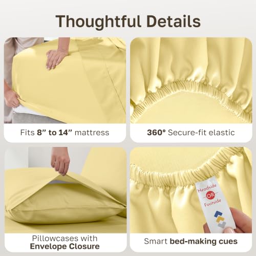 Image of California Design Den King Sheets Set - Natural 100% Cotton Sheets King Size with Deep Pockets, Soft Sateen Weave, Breathable and Durable Bedding Set (Butter)