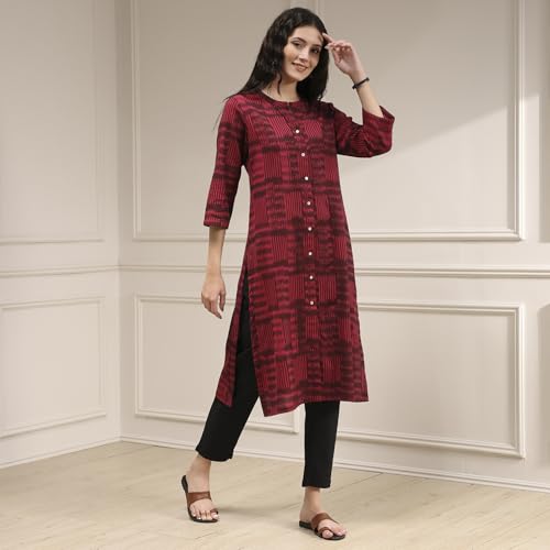 Image of BIBA Dyed Cotton Straight Casual Kurtas