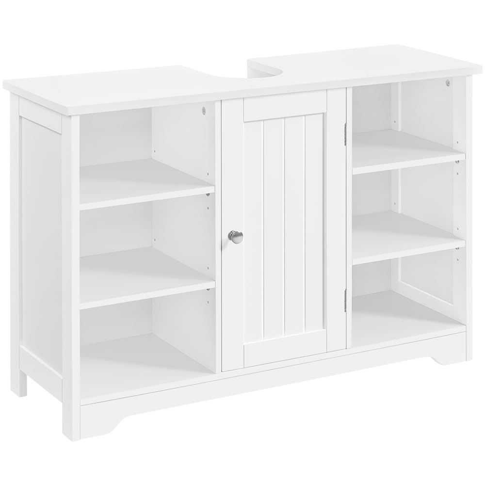 Yaheetech Mueble Bajo Lavabo de Madera Amplio Espacio de Almacenamiento | 60×30×90 cm mueble auxiliar de baño 6 Estantes y 1 Puerta Aramrio de Lavabo Blanco