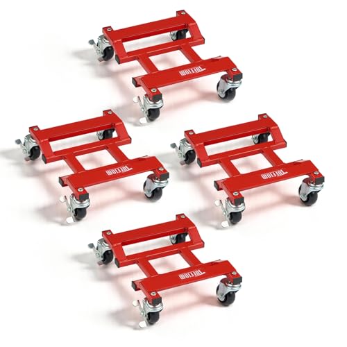 TUFFIOM Car Dolly Set of 4, Stronger&Lighter 6000LBS Wheel Dolly, Upgraded for Moving Heavy Duty Vehicles, SUV, Trailers, Boat, Red