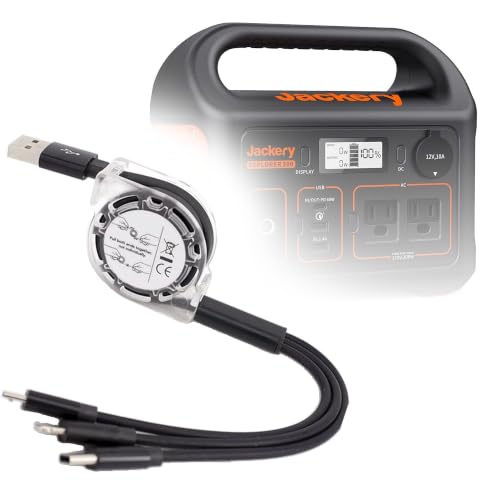 BoxWave Cable Compatible with Jackery Explorer 300 - AllCharge miniSync, Retractable, Portable USB Cable - Jet Black