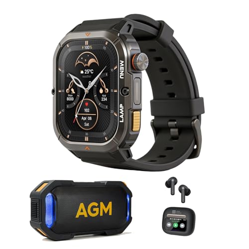 AGM Legion 3 Ultra Rugged Smartwatch Smart Audio Bundle with MagROCK Bluetooth Speaker & Buds 9 Earbuds with Touch Scree - Detailed View