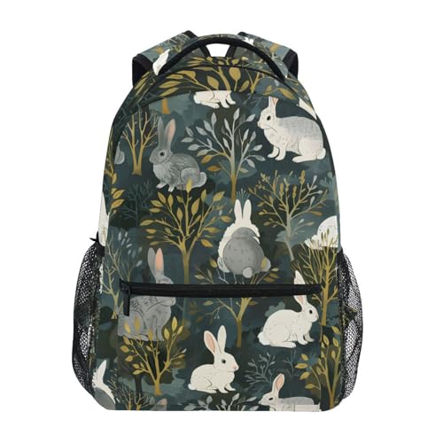 ALAZA Rabbit Tree Green Forest Backpacks for Girls Boys Elementary School Bag Kids Bookbag Personalized Travel Daypack Students Rucksack with Multiple Pockets 17in