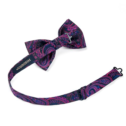 Image of HISDERN Bow Ties for Men Paisley Floral Pre-tied Bowtie Pocket Square Set Men's Formal Bow Ties Wedding Party