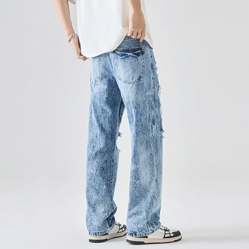 Baggy Ripped Jeans for Men Vintage Distressed Straight Leg Denim Pants Streetwear Hip Hop Style4