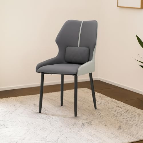 Image of Royaloak Lucca Italian Leatherette Marble Dining Chair | Cushioned Seat & Backrest with Lumbar Pillow Support | Dual Tone Leatherette Upholstery | Powder-Coated Metal Legs | Dining Chair