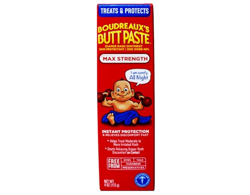Boudreaux's Butt Paste Maximum Strength Diaper Rash Cream, Ointment for Baby, 4 oz. Tube, (Pack of 8)