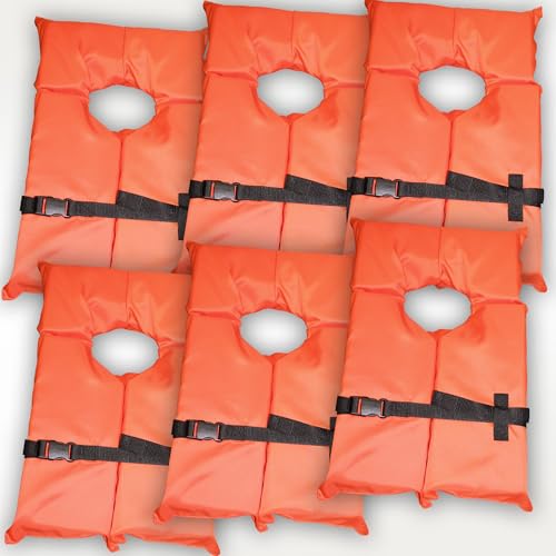 6 Pack Coast Guard Approved Life Jackets. High Visibility Color Type II Keyhole Life Vest in Classic...