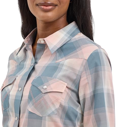 Wrangler Dusty Pink Plaid Women's Collared Essential Long Sleeve Western Top 1123672132