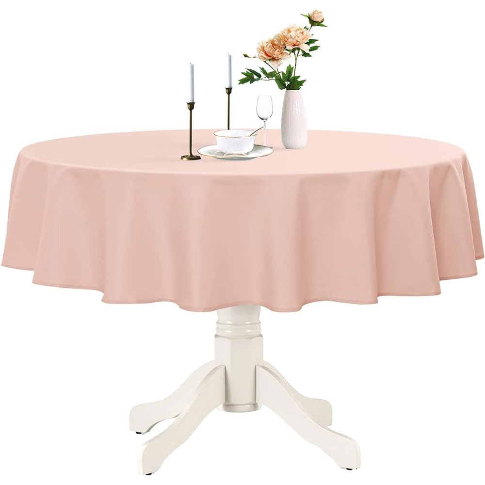 Tezraftaar® 3 x Reusable Plastic Table Cloth 84" (213cm) Light Pink Round Wipeable Waterproof Table Cover for Christmas Birthday Parties