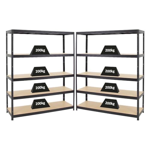 PROREGAL Mega Deal 2X Étagère Charge Lourde Giant Elephant | 180x150x45cm | 200kg par Niveau | Noir | Lot d'étagères Robustes de Garage, Atelier, Cave, sous-Sol,...